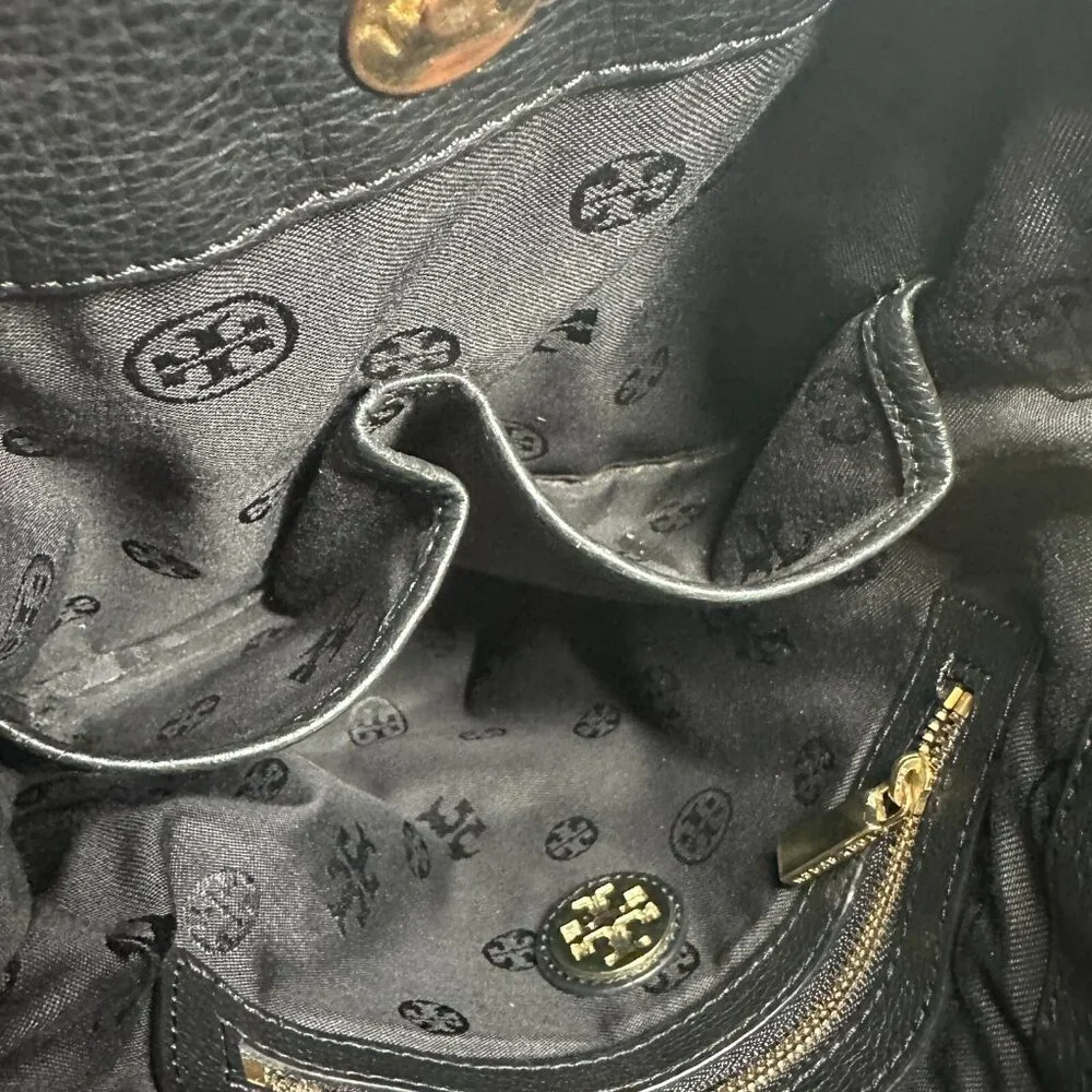 Tory Burch Black Stacked T Book Bag Pebbled Leather Crossbody - Picture 6 of 16